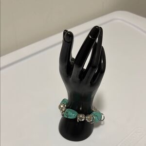 Faux Turquoise and Silver Beaded Stretch Bracelet.